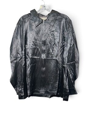 Vintage Lane Bryant 20 22 Black Satin Zip Up Shirt Jacket Plus Size 90s Shiny
